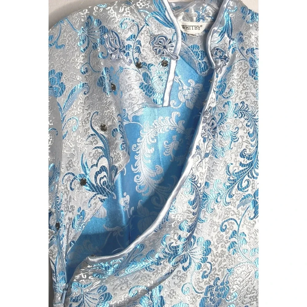 Whitby Cheongsam Dress Women Size 38 Silver Blue‎ Floral Brocade Qipao Maxi - Picture 5 of 12